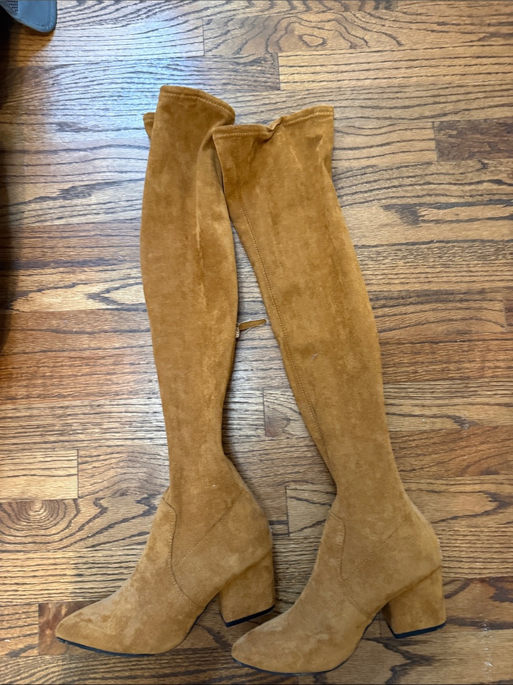 Over-the-Knee Suede Block Heel Boots in Tan